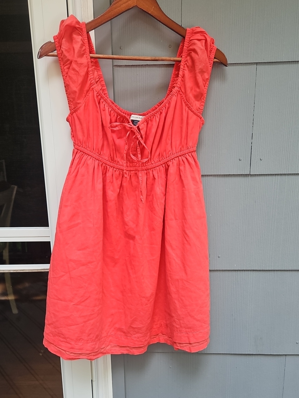 American Eagle Outfitters Coral Tie-Front Ruffle Strap Mini Dress